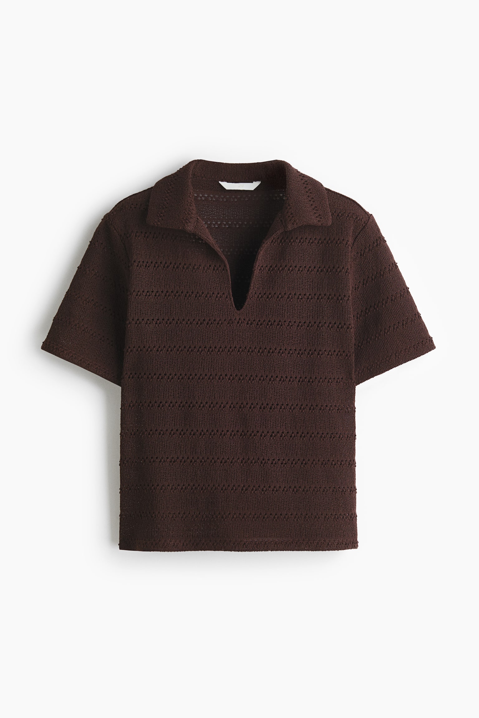 Poloshirt im Häkellook - Dunkelbraun/Dunkelbraun/Gestreift/Hellbeige