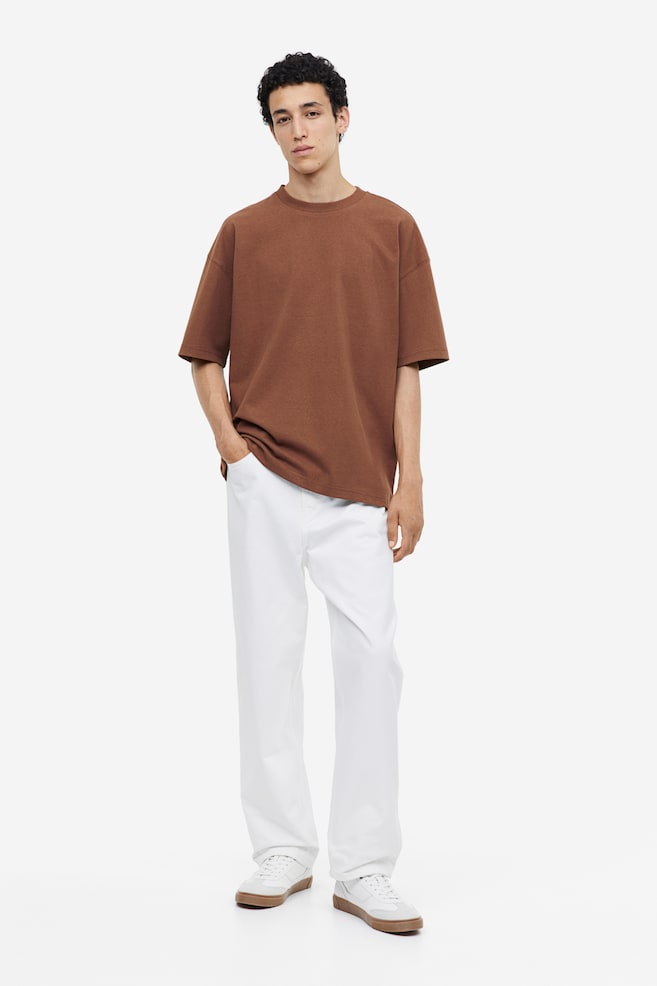 T-shirt i bomuld Oversized Fit - Brun/Sort/Offwhite/Lys beige/dc - 3