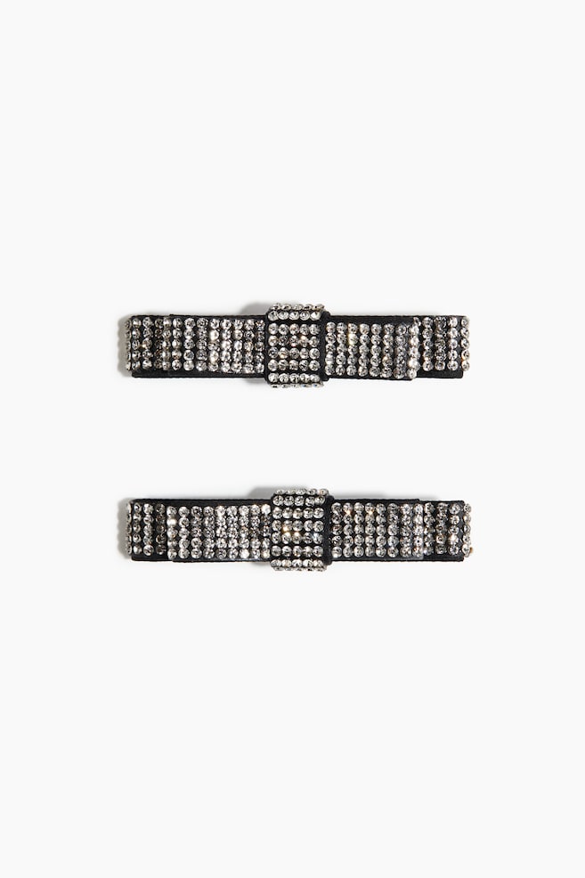 2-Pack Rhinestone-Embellished Hair Clips - Black/silver-colored - 1