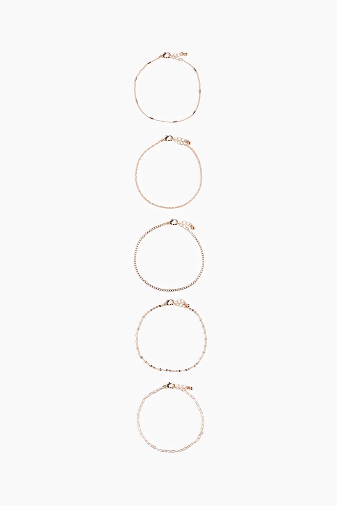 5-pack chain anklets - Gold-coloured - 1