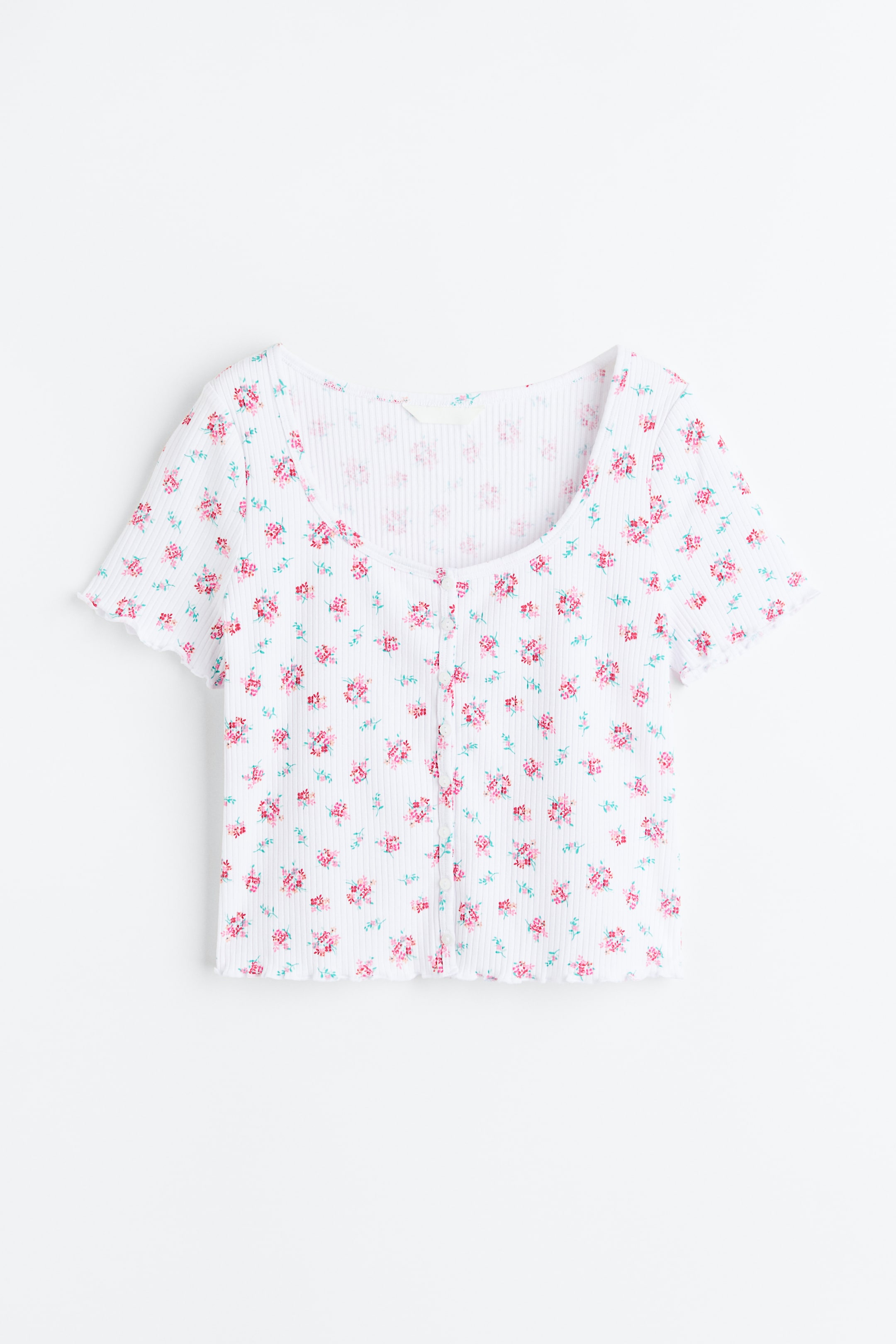 Xem ảnh lớn hơn: Áo gân nổi cài khuy trước - Màu trắng/Hoa - Ladies | H&M VN 1