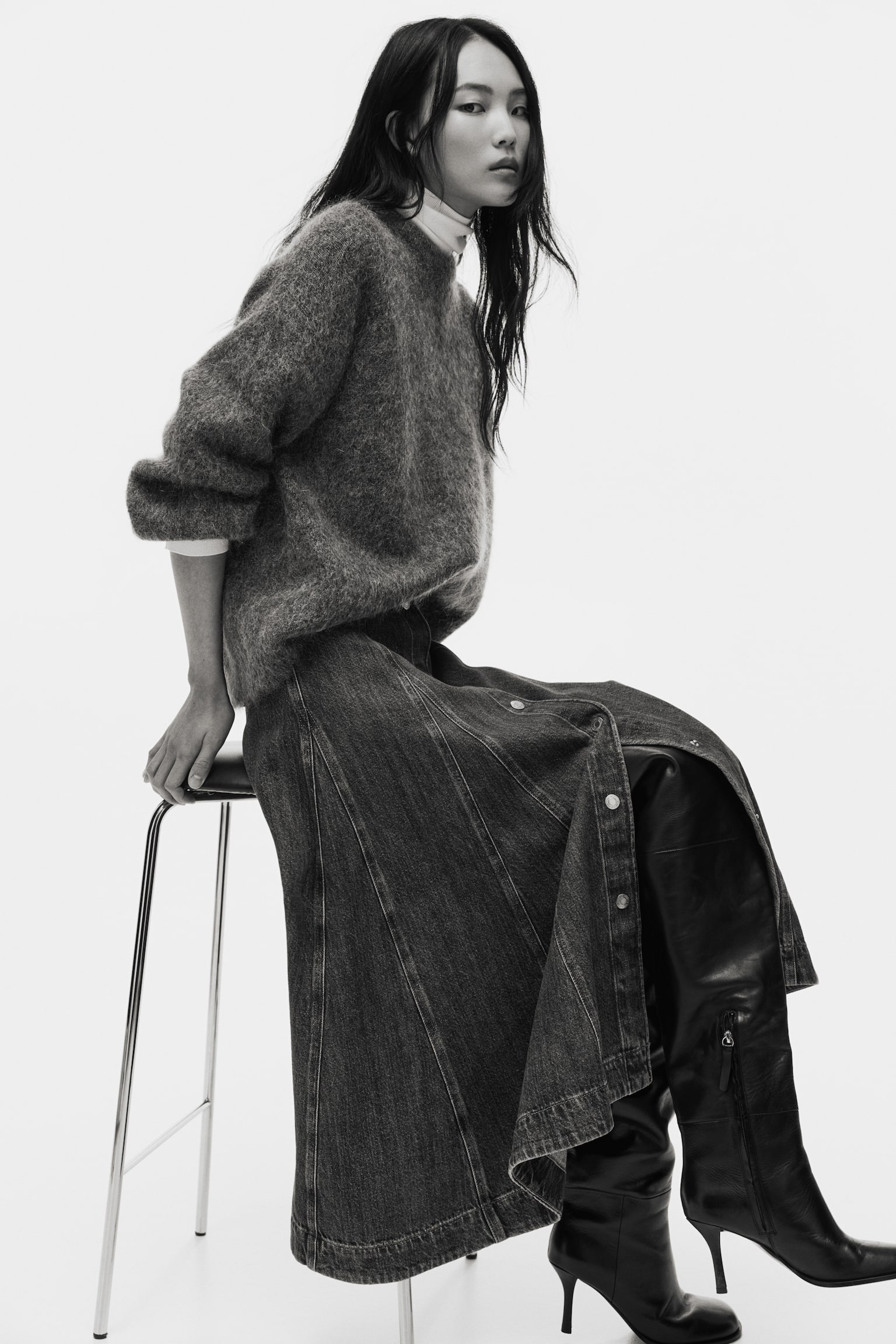 Τζιν φούστα σε γραμμή Α - Μπλε denim/Σκούρο μπλε denim - 6