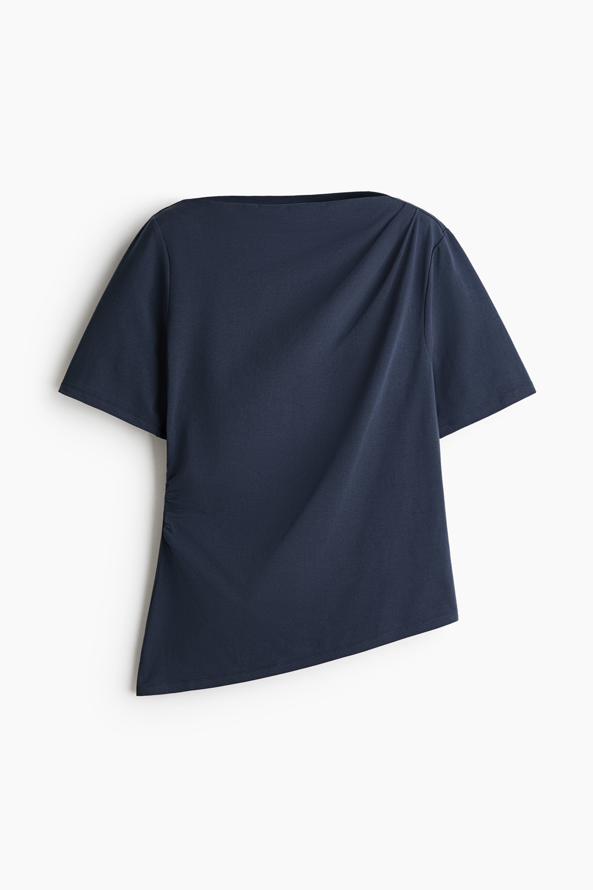Asymmetrische top met drapering - Donkerblauw/Roomwit/Donkerbruin