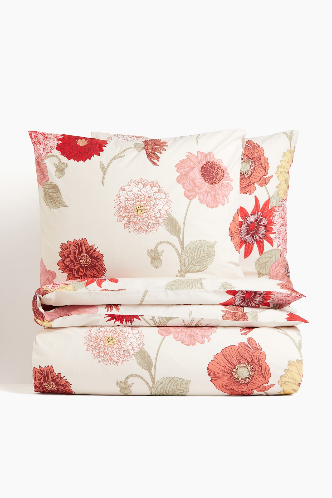 Parure de couette lit double en satinette de coton - Rose/fleuri - Home