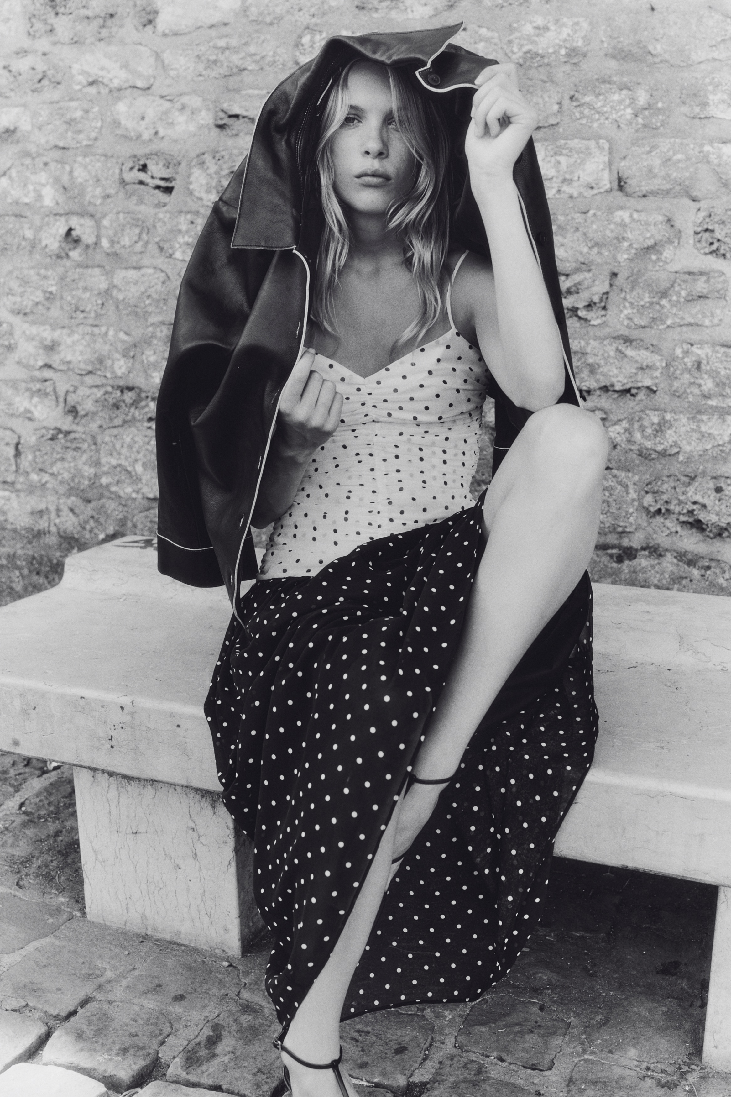 Ladies - Black/Spotted Gathered strappy dress - Size: XS  - H&M