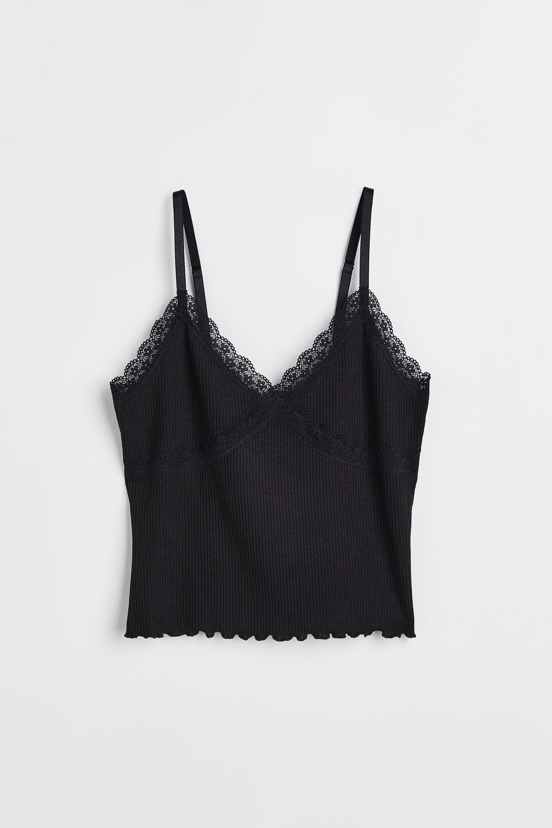 View larger image: Lace-trimmed ribbed top - Black - Ladies | H&M IN 1