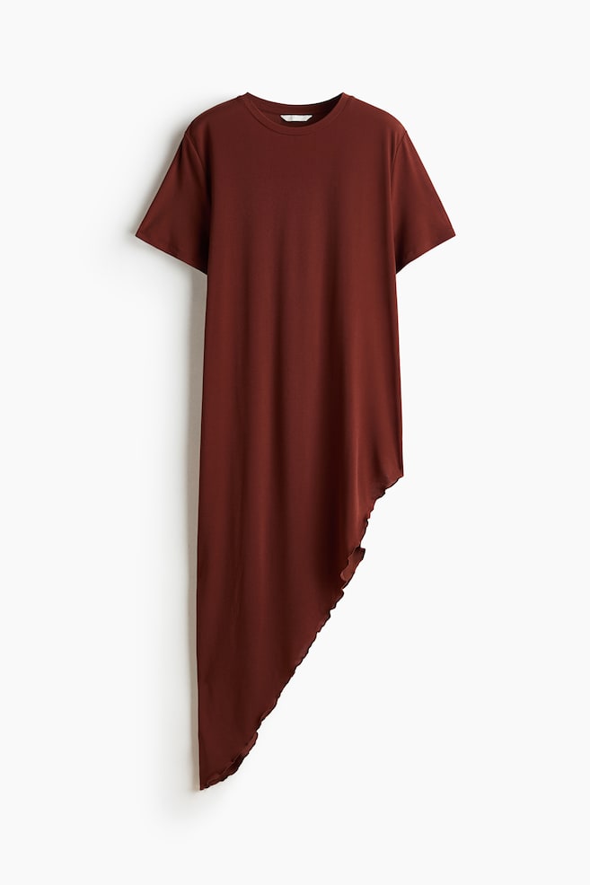 Lang asymmetrisch T-shirt - Roestbruin/Zwart - 1