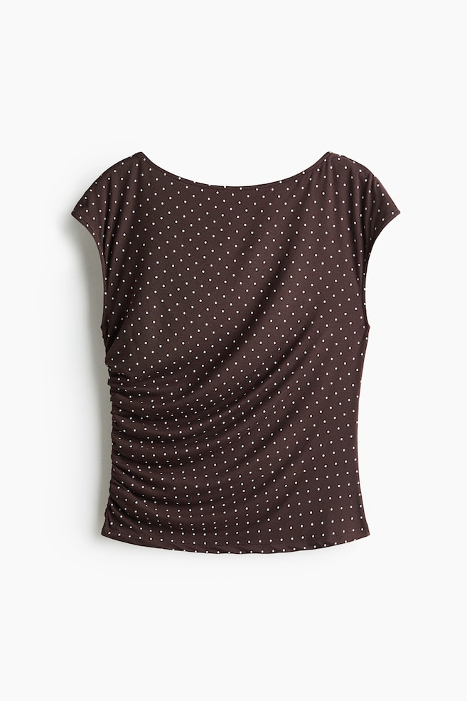 Draped cap-sleeved top - Dark brown/Polka dot/Dark brown/Cream/Cream/Polka dot - 1