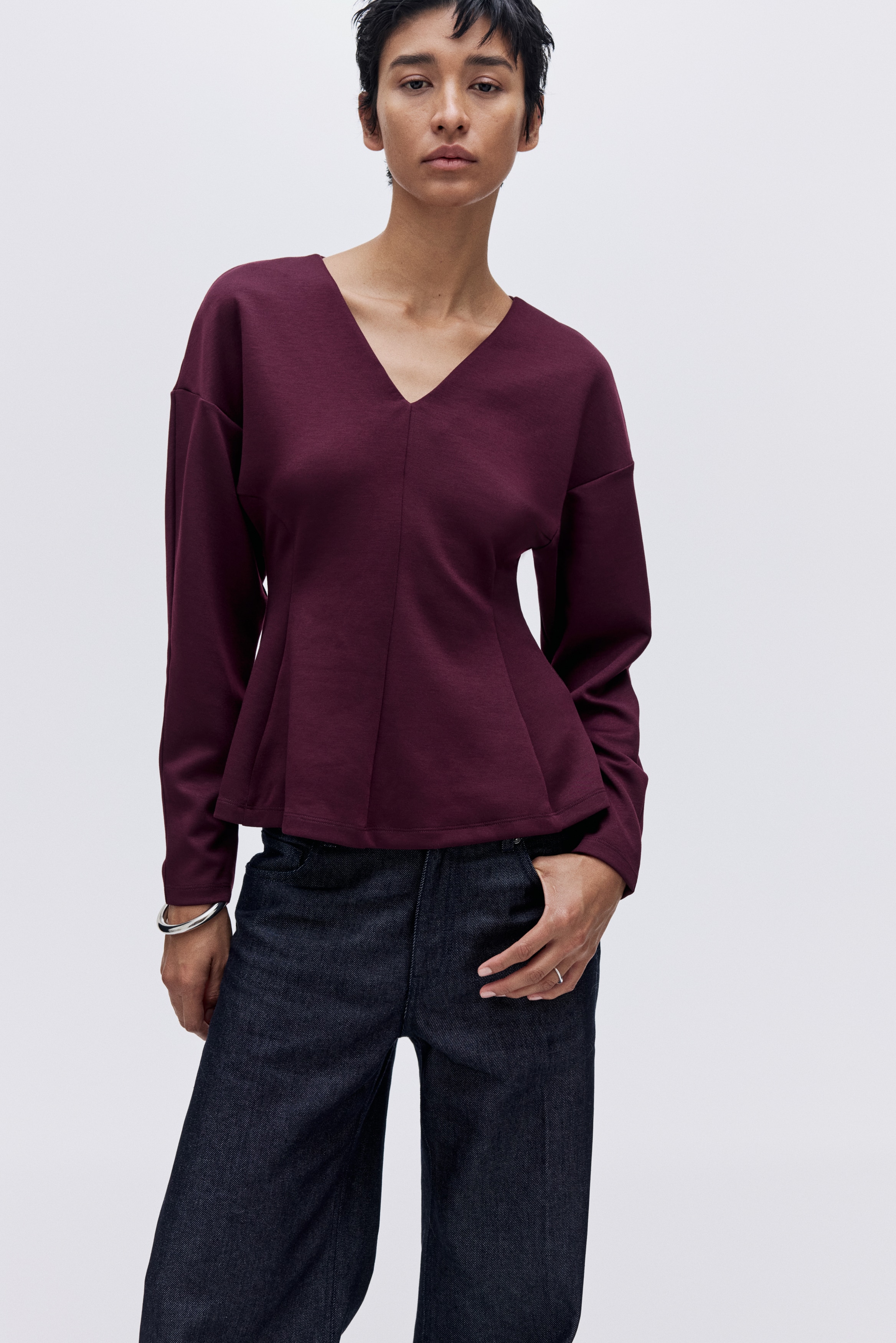 Signore - Bordeaux Maglia sciancrata in tessuto tipo neoprene - Size: S  - H&M