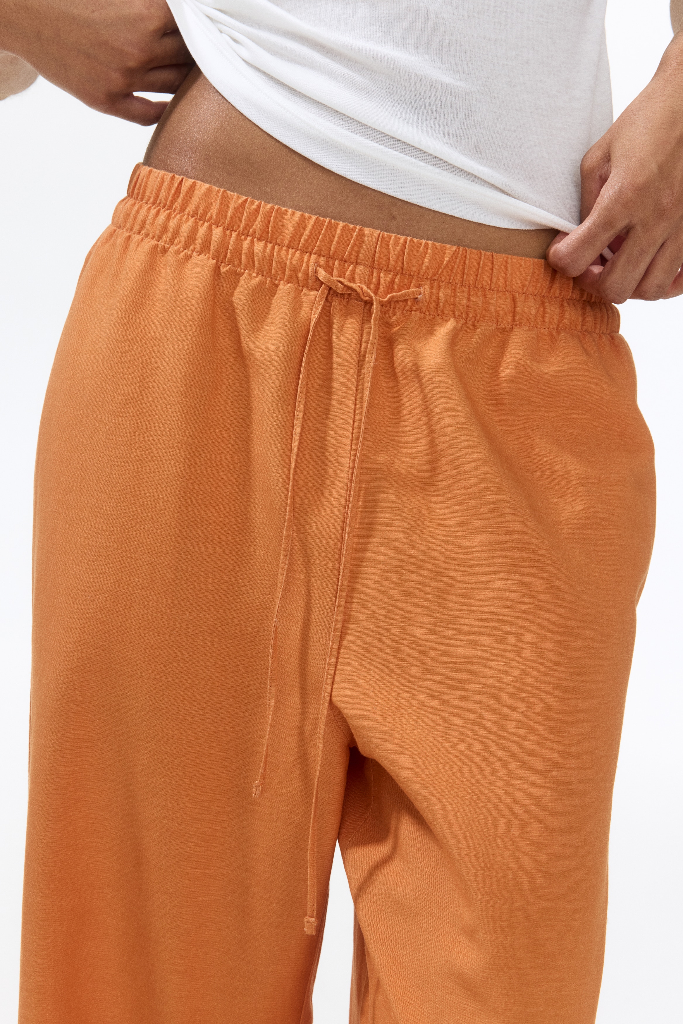 Linen-blend drawstring trousers - Orange/Pink/Light yellow/Red/Bright blue/Bright red/Beige/Striped