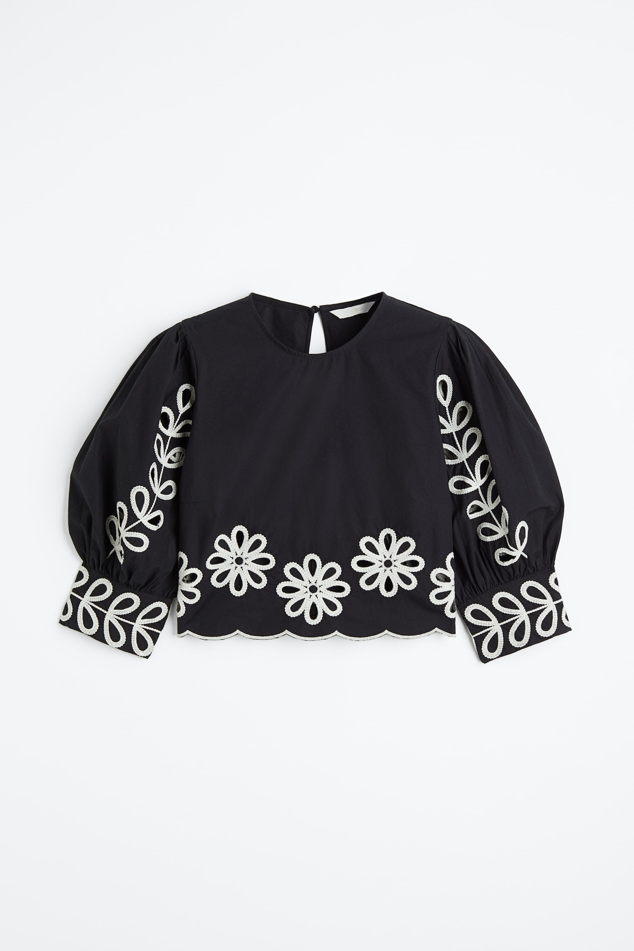 View larger image: Puff Sleeve Embroidered Blouse - Black/Embroidered - Ladies | H&M AU 1