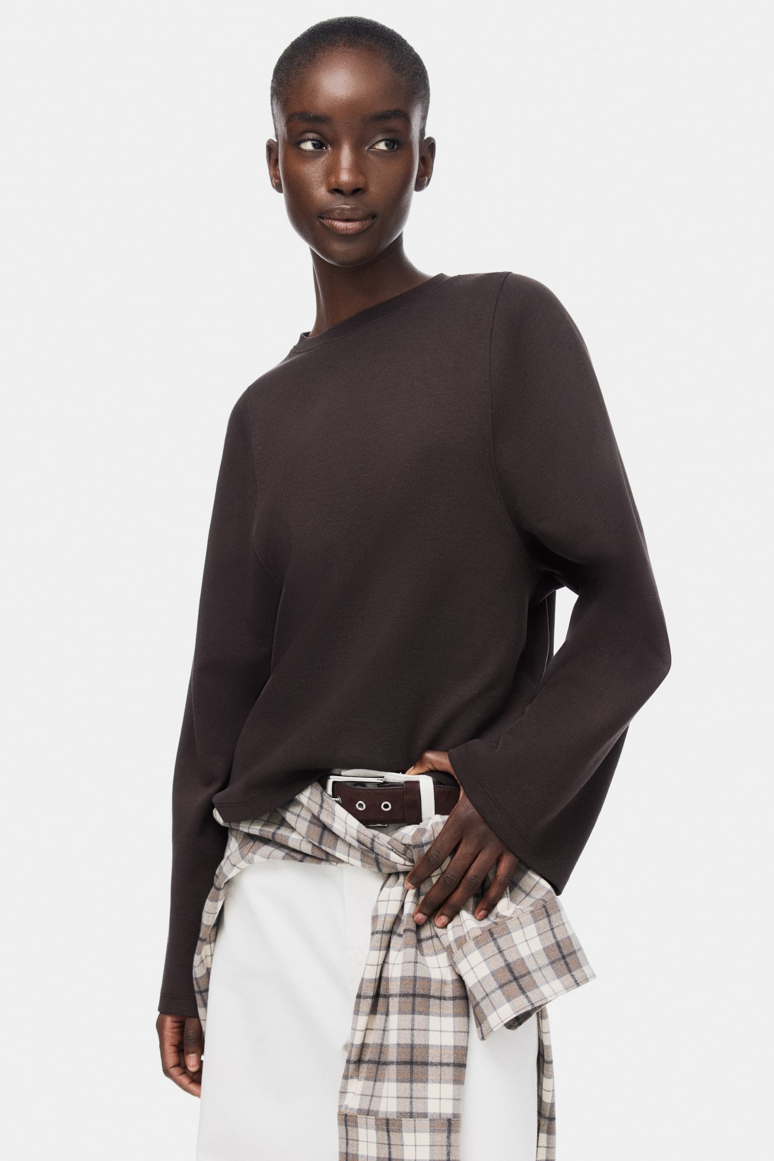 Oversized interlock top - Dark brown/Dark grey/Light greige - 1