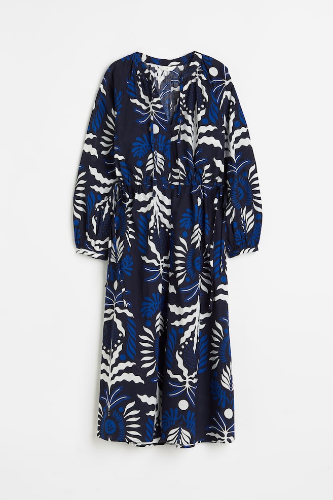 Robe en coton avec détail à nouer - Bleu marine/motif/Vert/palmiers/Noir/motif - 2