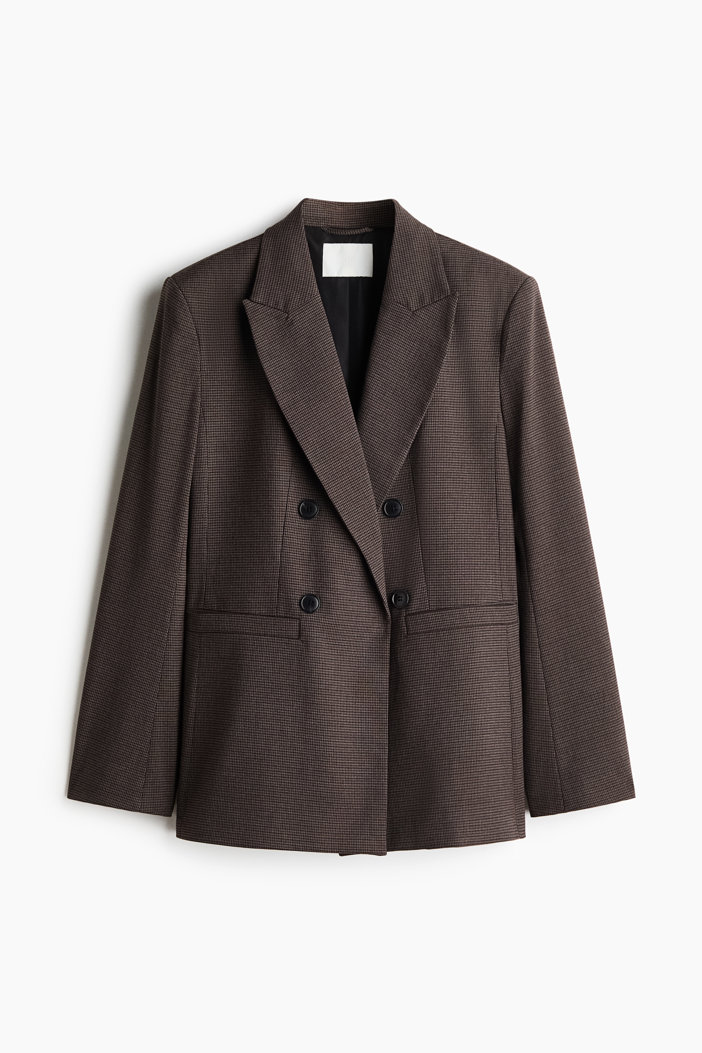 Double-Breasted Casual Blazer - Dark taupe/houndstooth/Black/Dark brown
