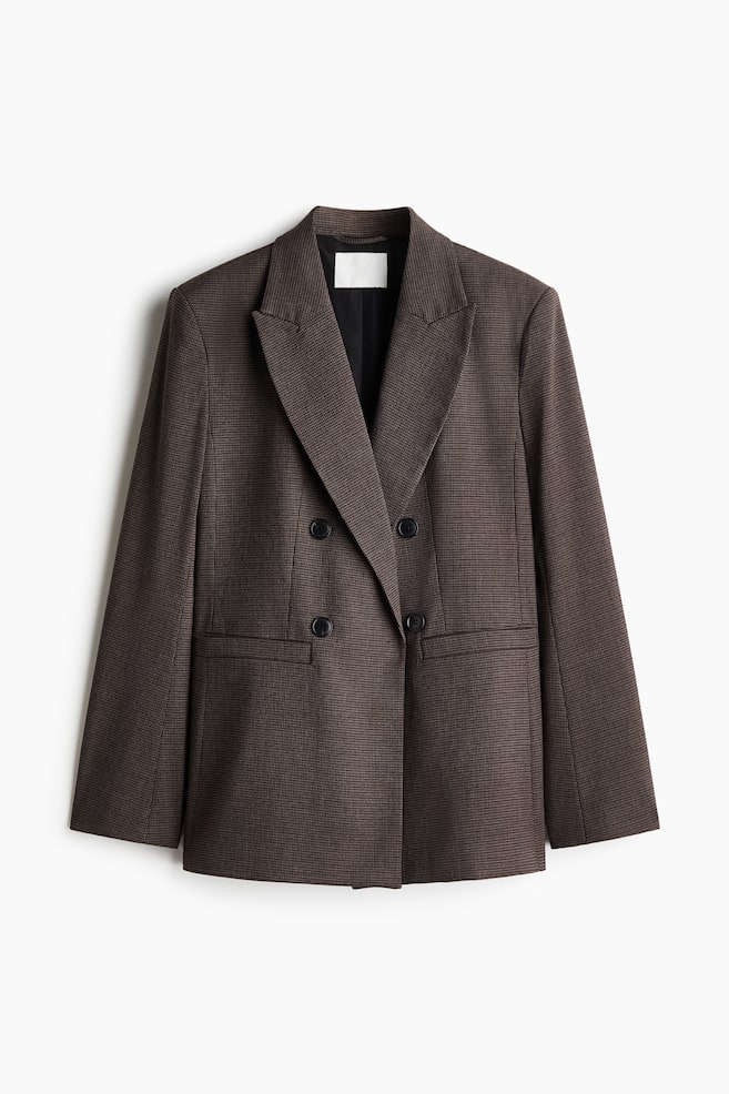 Double-Breasted Casual Blazer - Dark taupe/houndstooth/Dark brown/Black - 1