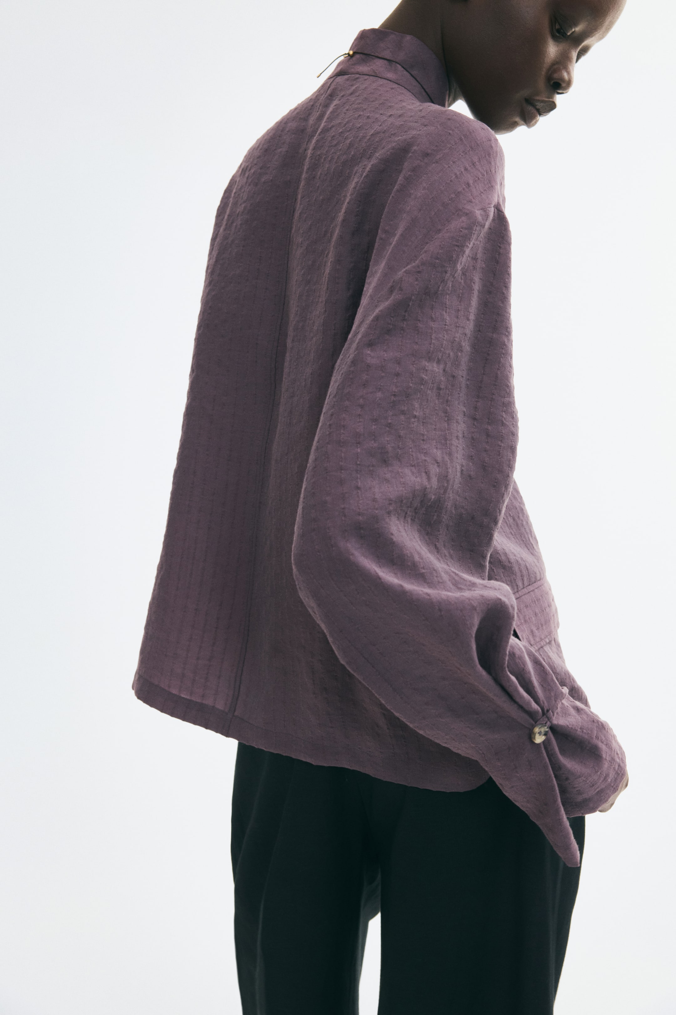 Textured-Weave Button-Detail Shirt