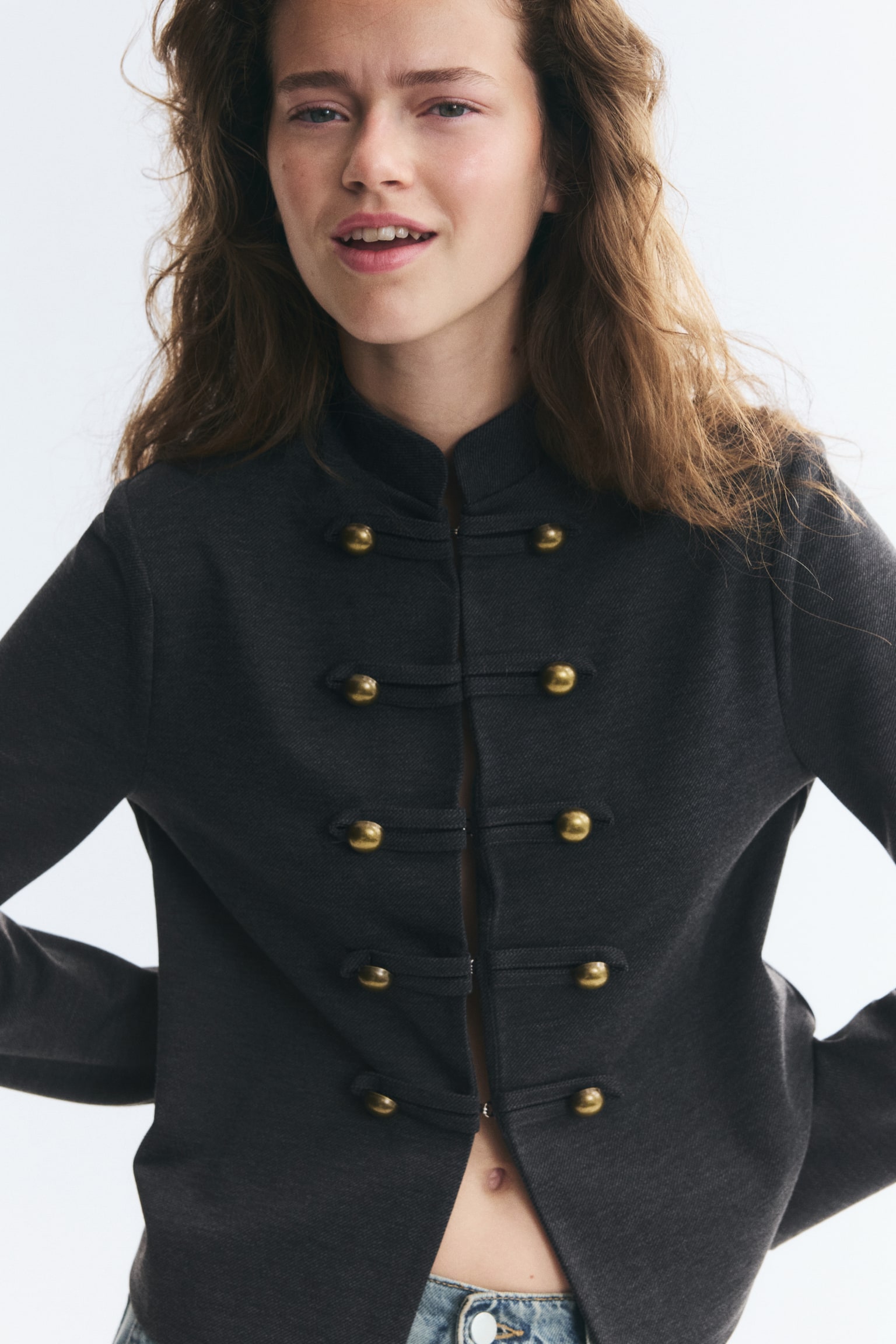 Женская куртка H&M Button-Detail Ponte, цвет: Тёмный серый — фото 3