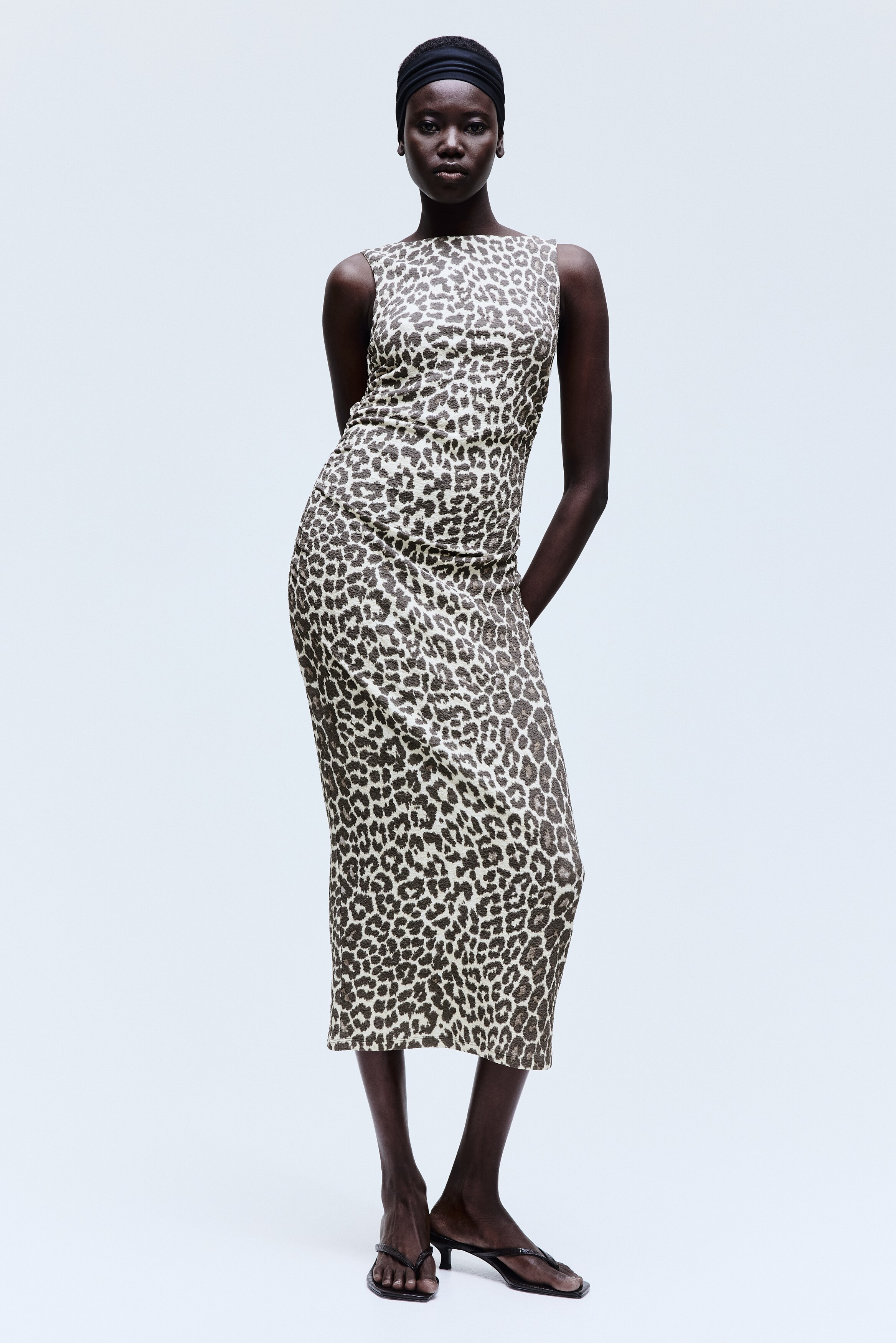 h&m leopard print midi dress