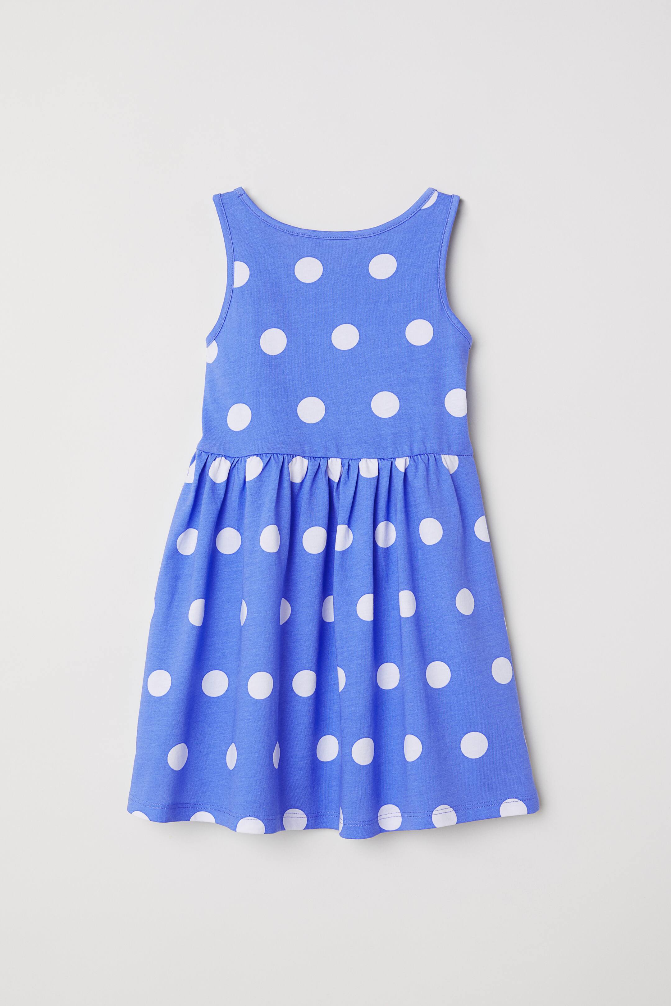 Jersey dress with a frill - Sleeveless - Blue/Spotted - Kids | H&M GB