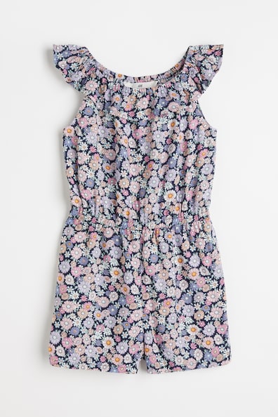 Patterned playsuit - Round neck - Sleeveless - Dark blue/Floral - Kids ...