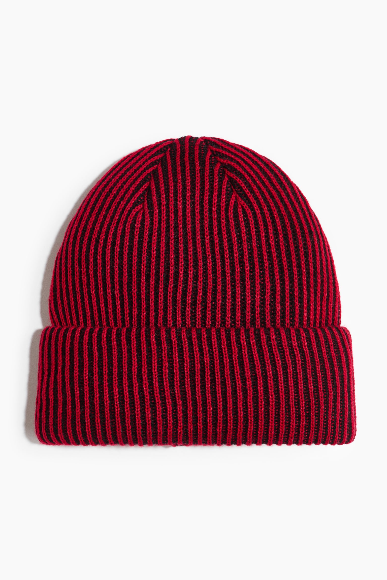 Gerippte Beanie - Rot/Gestreift