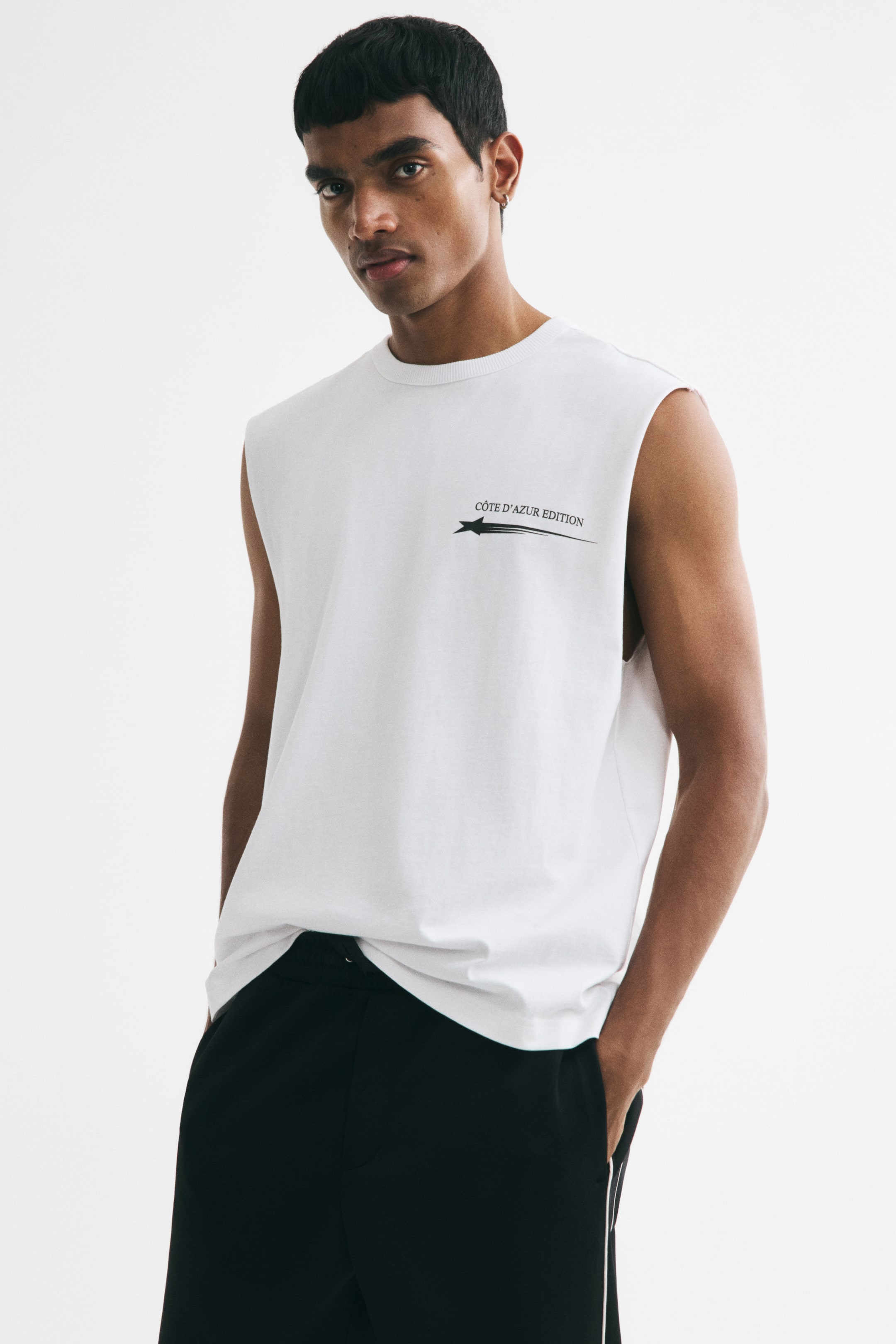 View larger image: Loose-Fit Printed Sleeveless T-Shirt - White/Côte d'Azur Edition - Men | H&M US 1