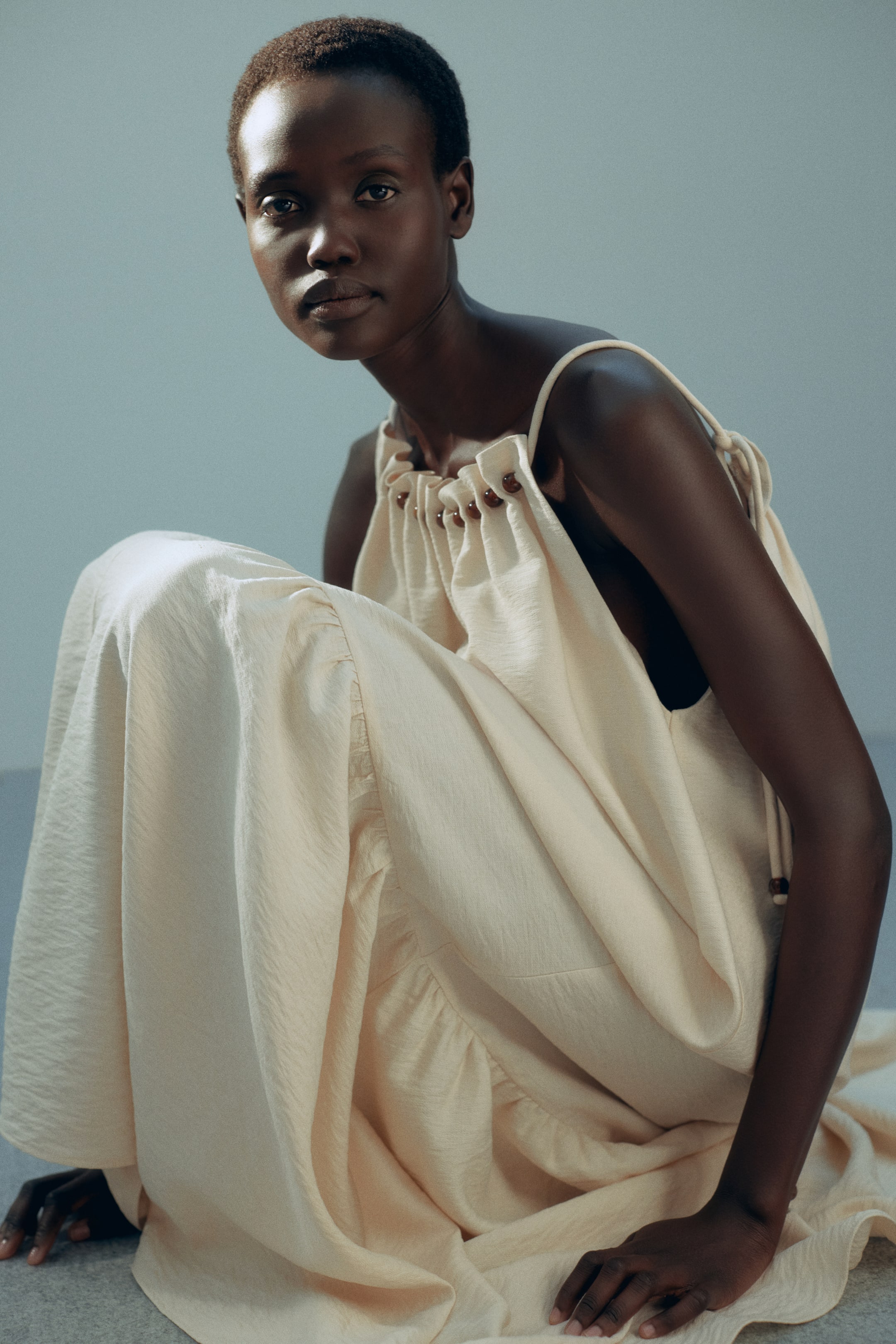 View larger image: Long tie-strap dress - Light beige - Ladies | H&M SG 1