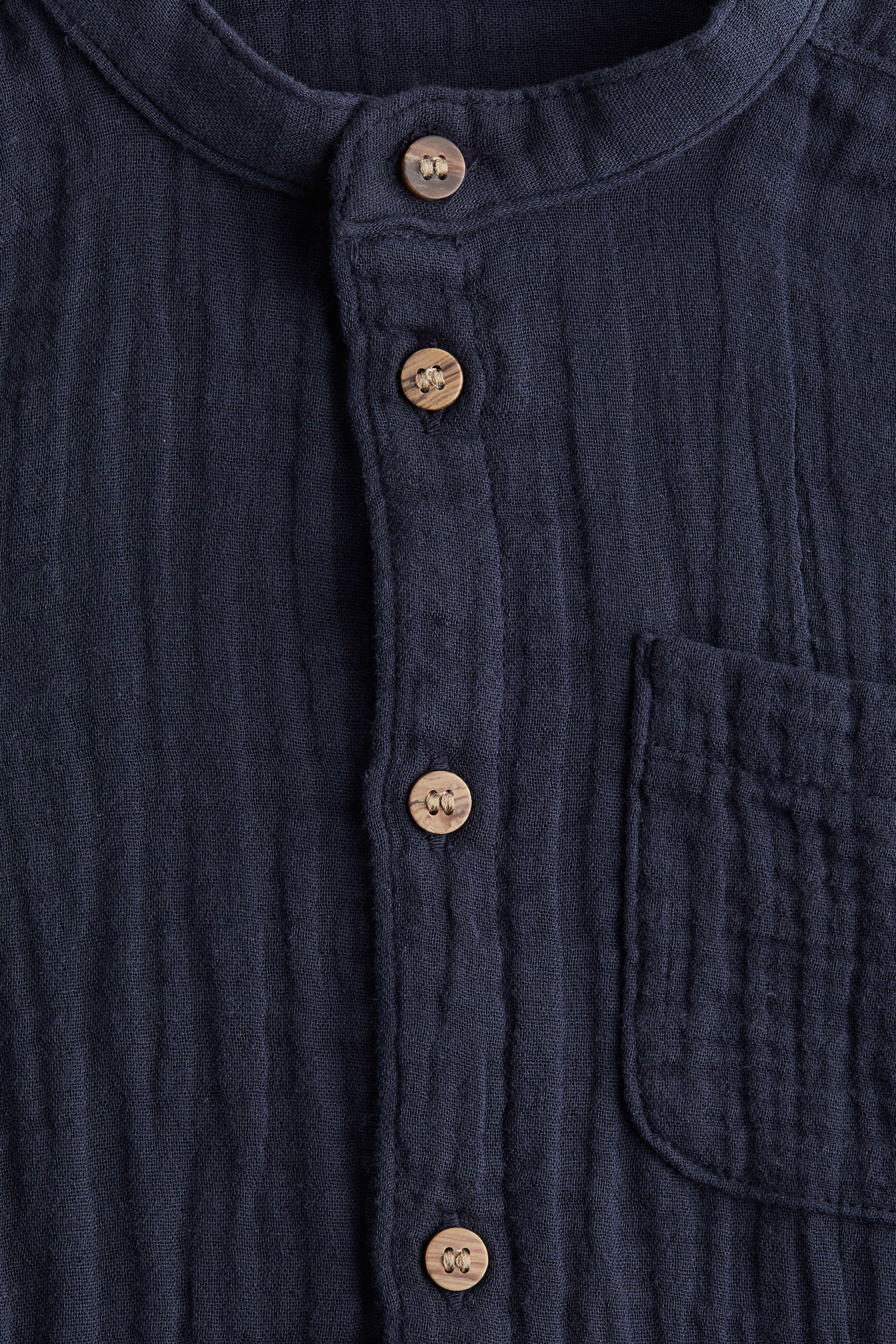 Cotton muslin grandad shirt - Navy blue/White/Fir Trees - 2