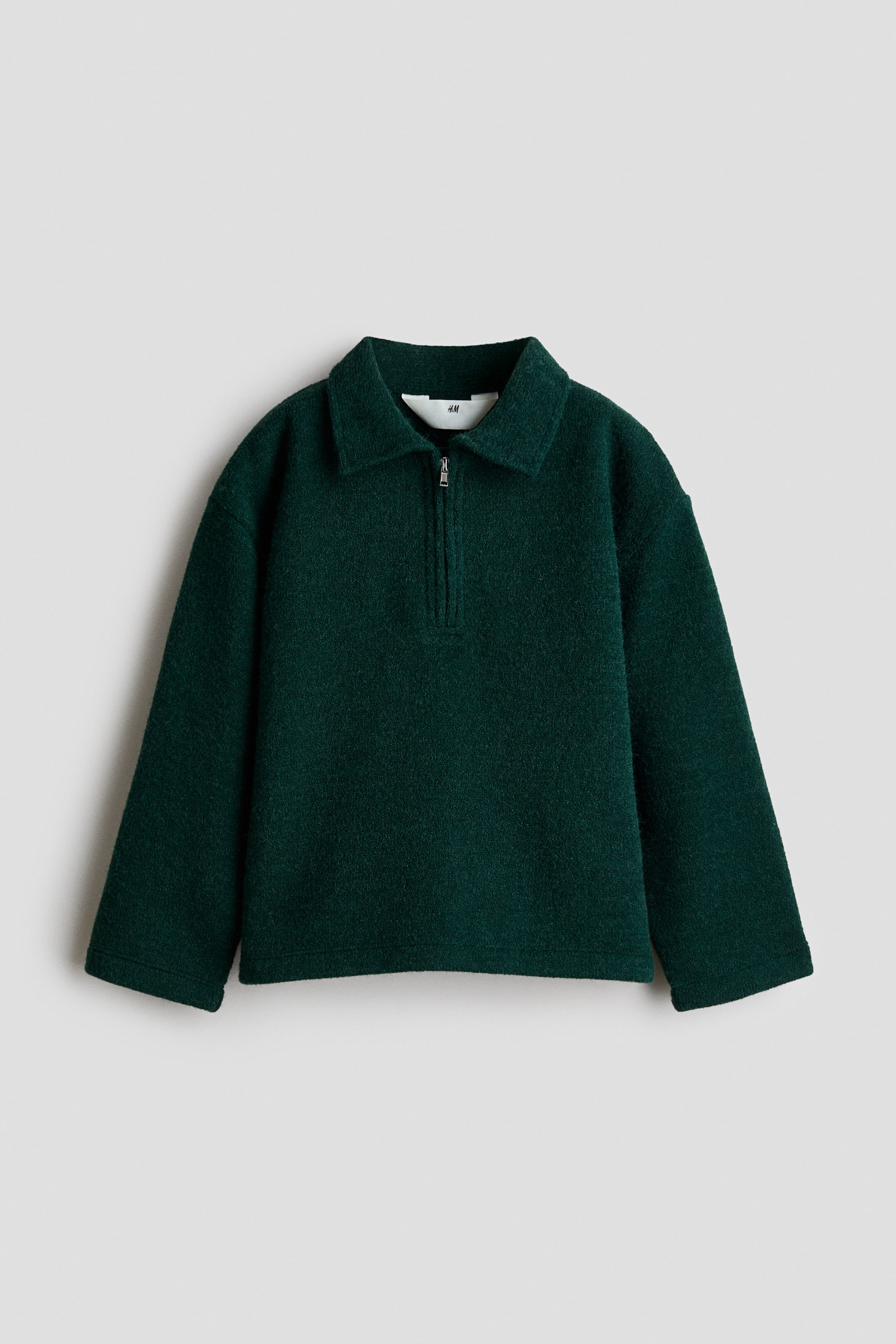 View larger image: Knitted zip-top polo jumper - Dark green - Kids | H&M 1