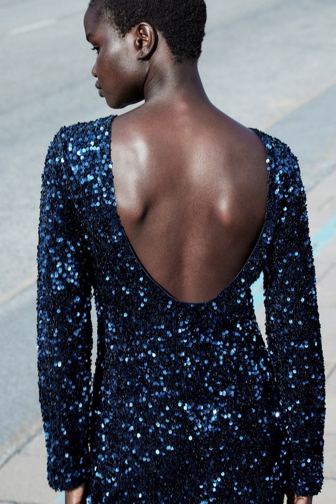 Sequined deep-back dress - Dark blue/Black/Silver-coloured - 6