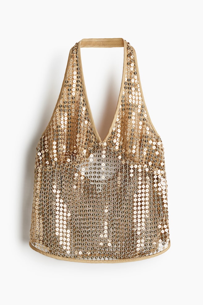 Neckholder-Top mit Pailletten - Beige/Goldfarben - 1