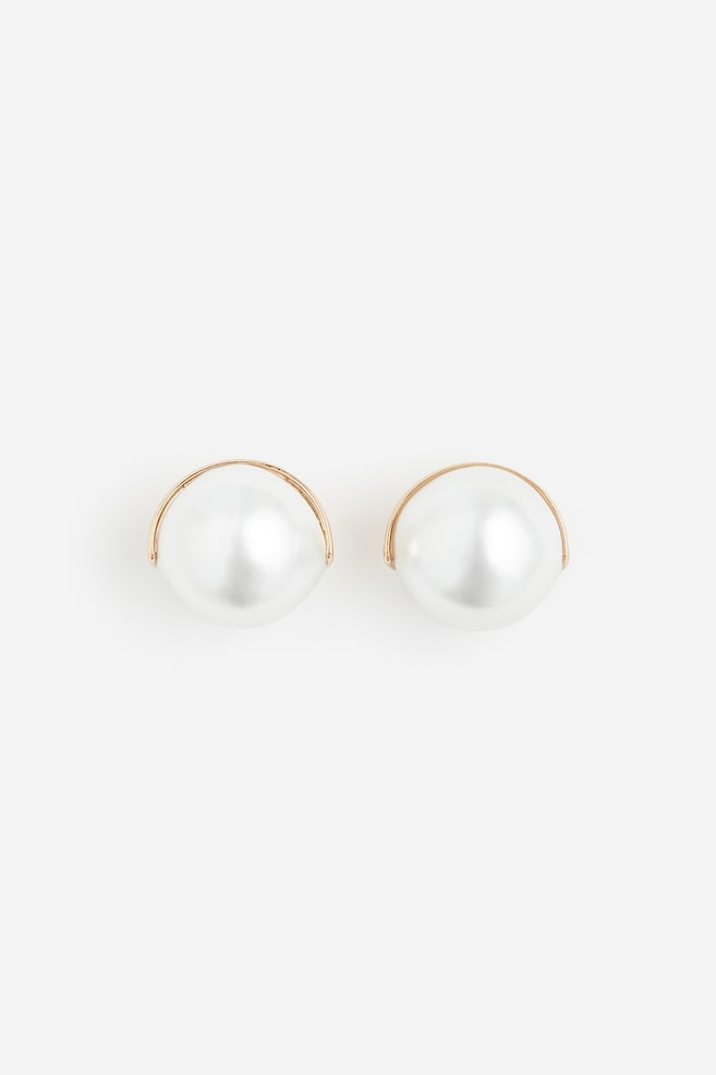 Boucles d'oreilles avec perle fantaisie - Doré/blanc - 2