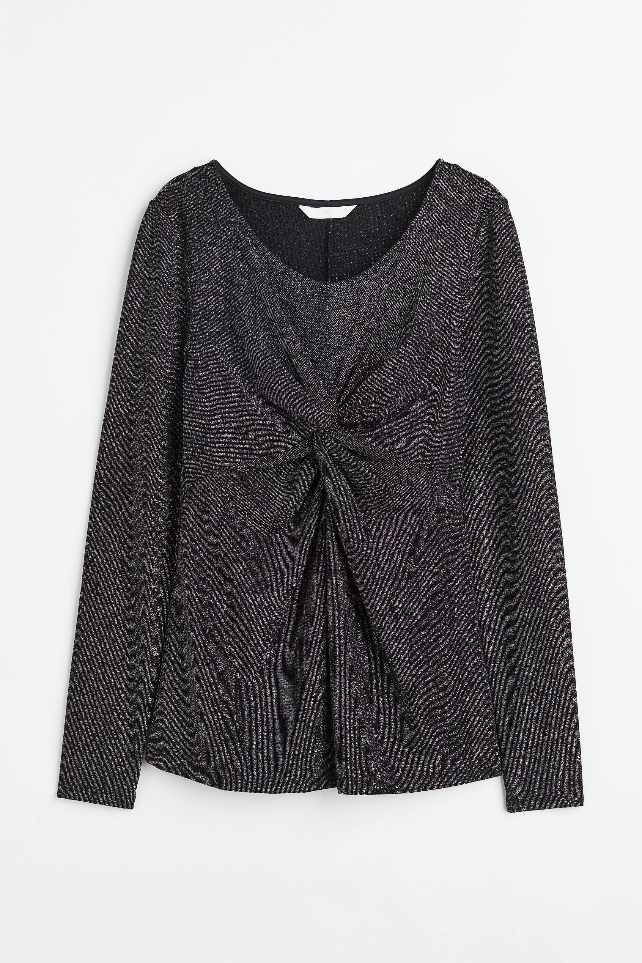 View larger image: MAMA Twist-detail cotton top - Black/Glittery - Ladies | H&M 1