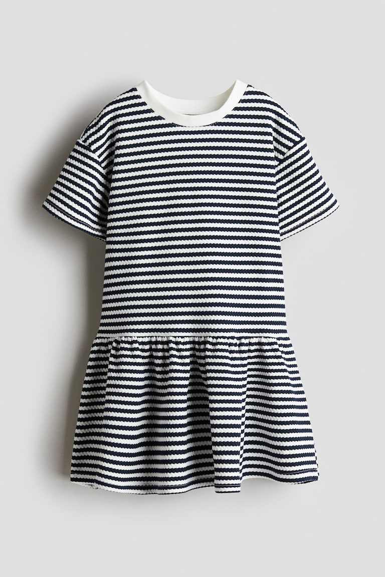 h&m striped jersey dress H&M Cream Black Striped T-Shirt Dress Womens Size M New With Tags