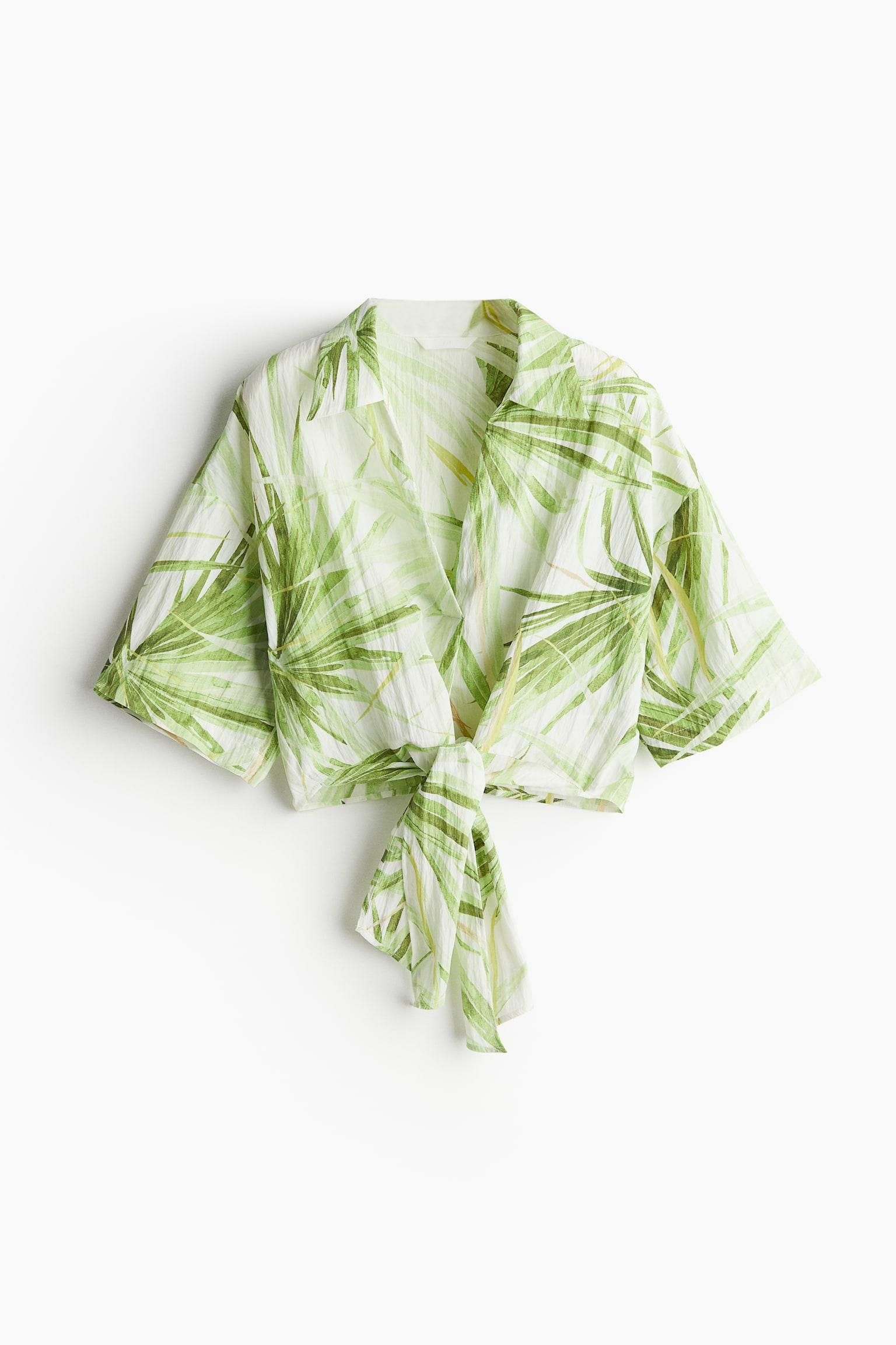 Tie Detail Blouse - White/Palm leaves/Cream/Bright blue/Black/Pattern - 2