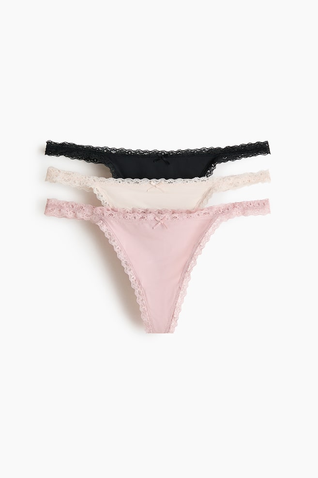 3-pack microfibre tanga thong briefs - Pink/Black/Light pink/Dark beige/Black - 1