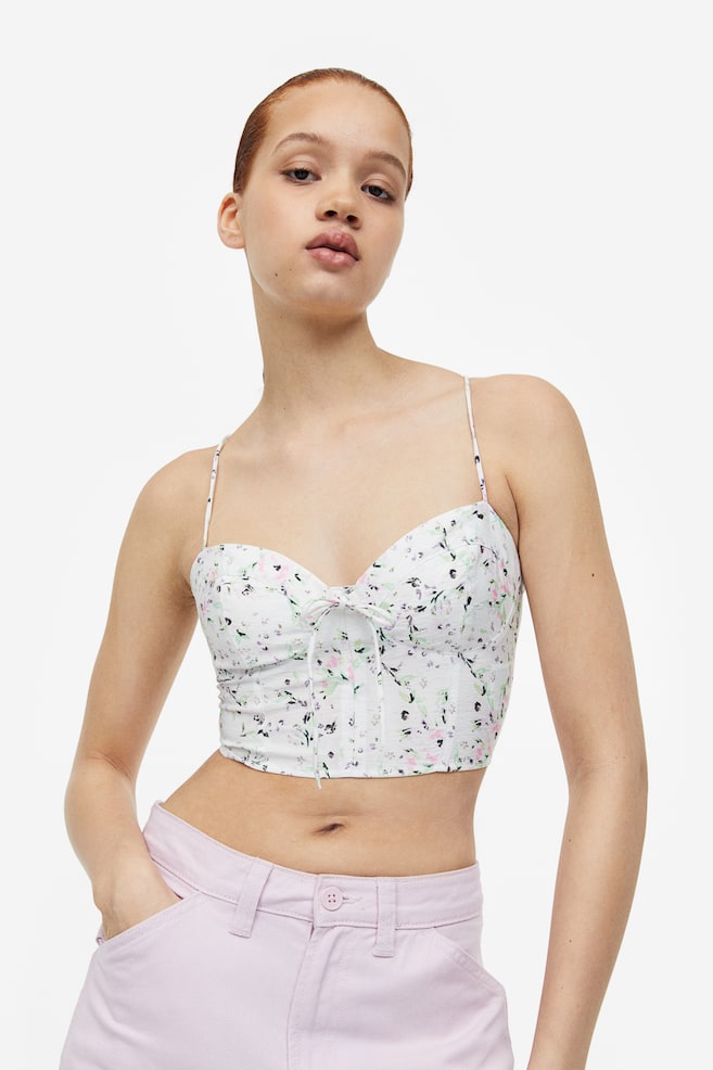 Cropped bustier top - White/Floral/White/Light green/Checked/Black - 5