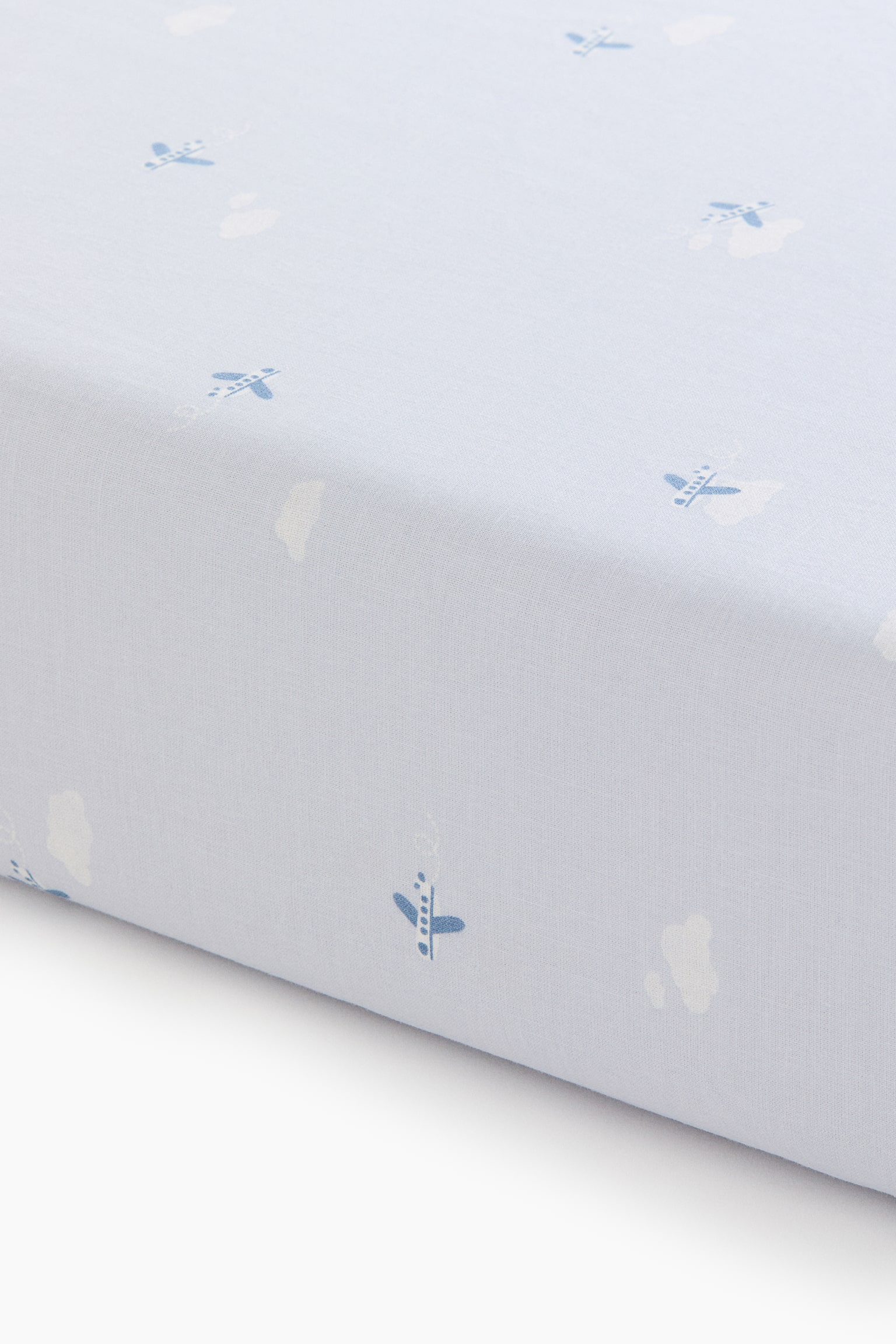 Cot fitted sheet - Light blue/Planes - 1