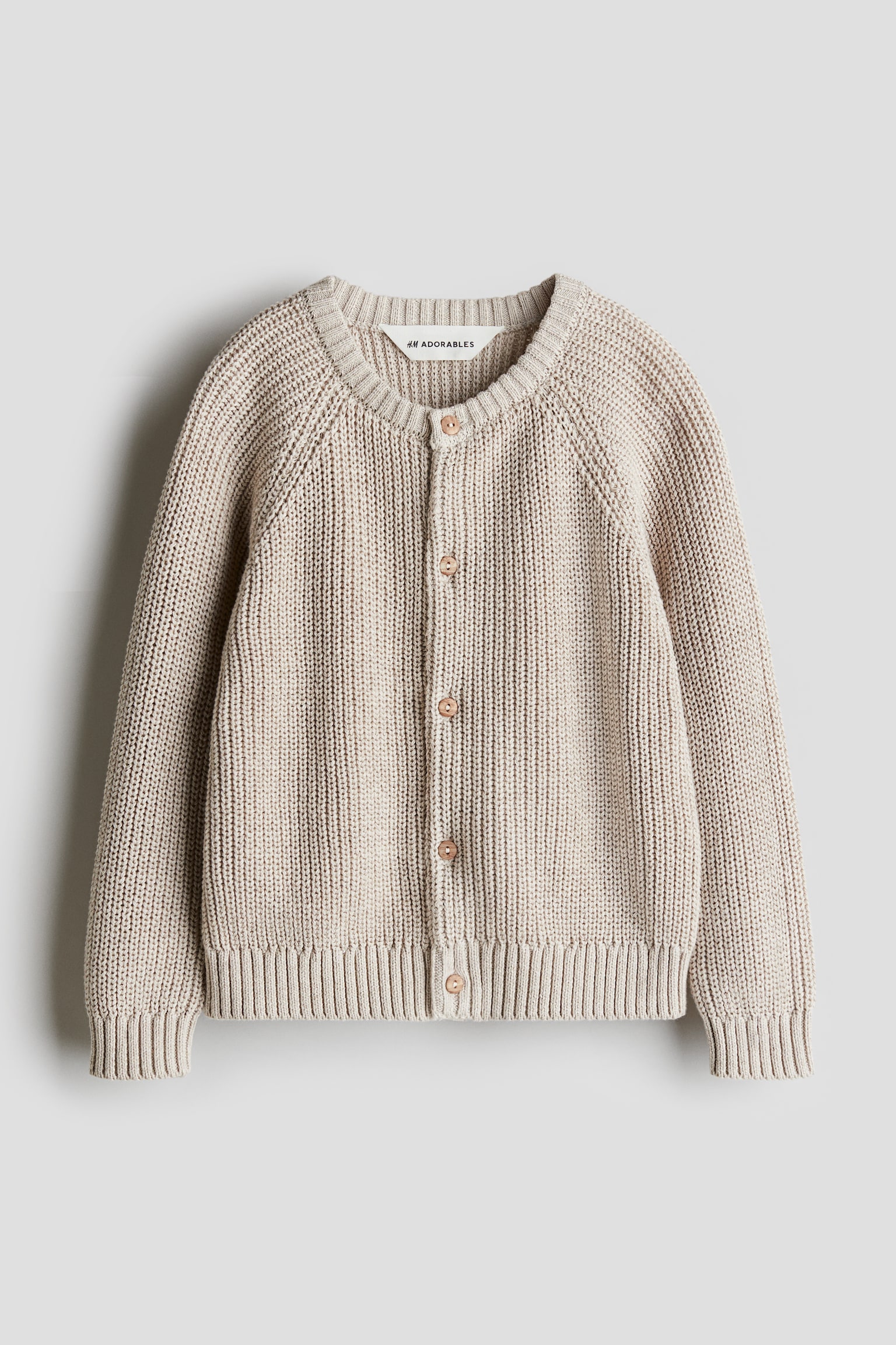 Cotton-knit cardigan - Light beige/Grey - 1