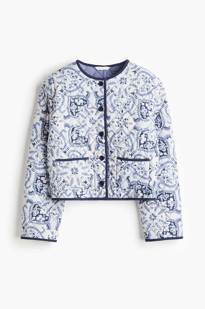 Veste matelassée en popeline - Bleu ancien/motif - 1
