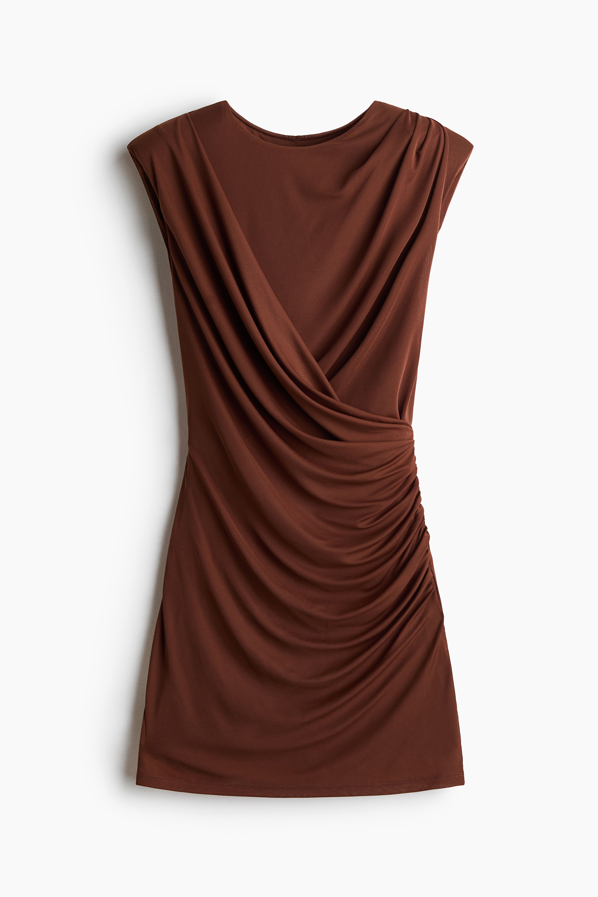 Draped Dress with Shoulder Pads - Brown