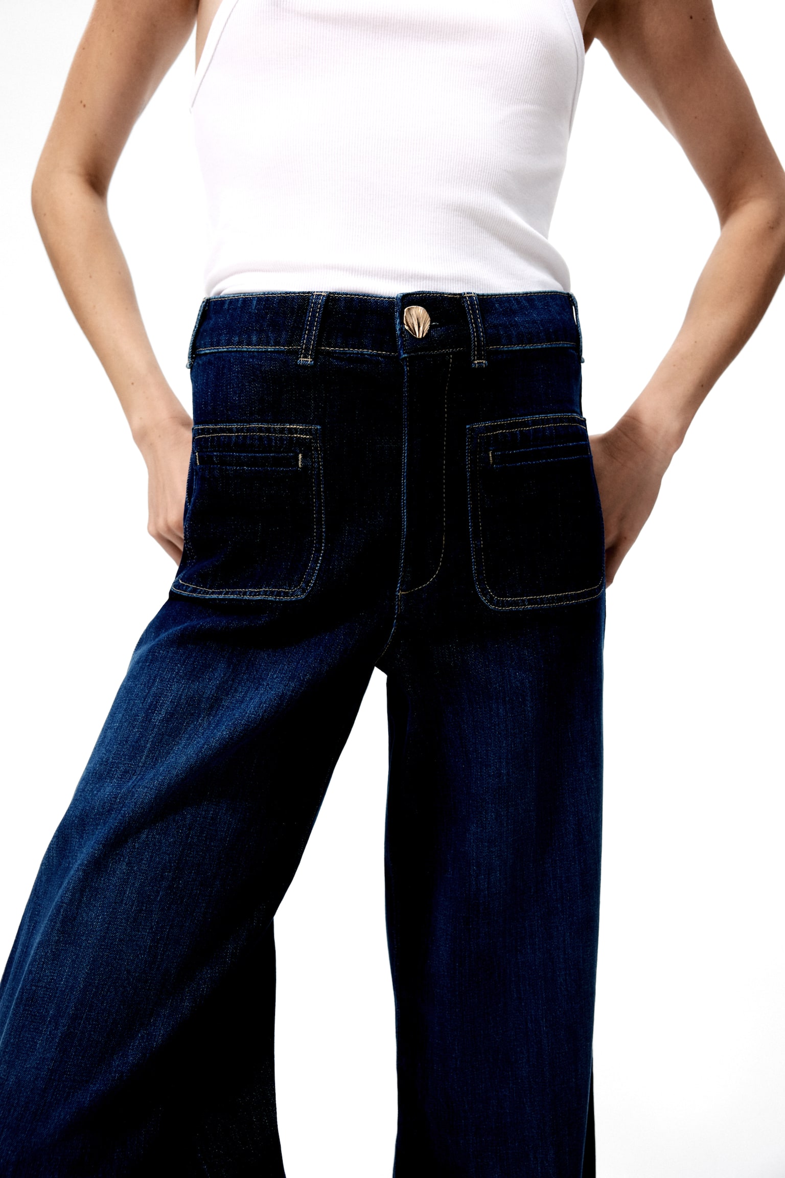 Женские джинсы H&M Wide High, цвет: Тёмный джинсовый синий — фото 3