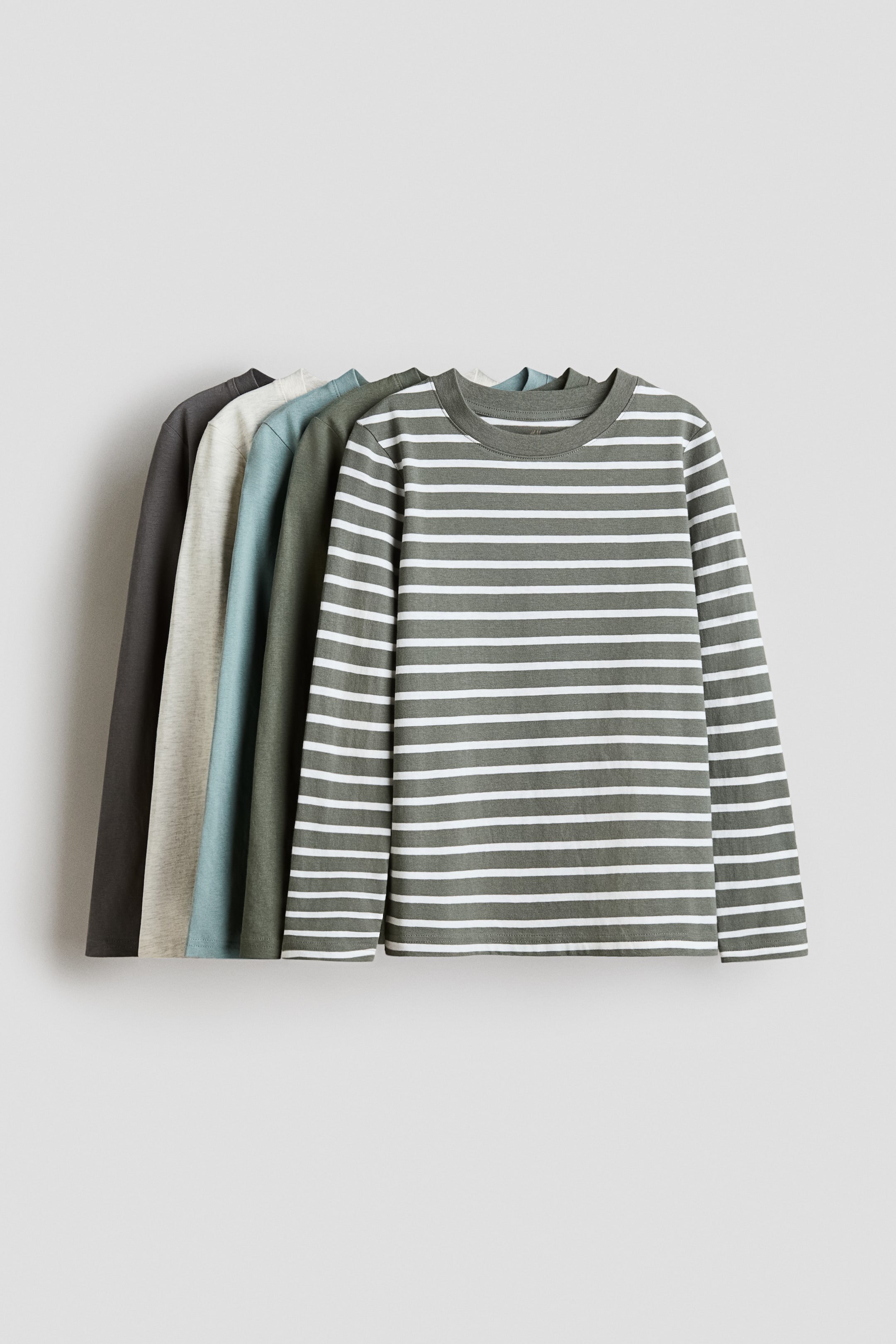 View larger image: 5-pack jersey tops - Khaki green/Striped - Kids | H&M 1