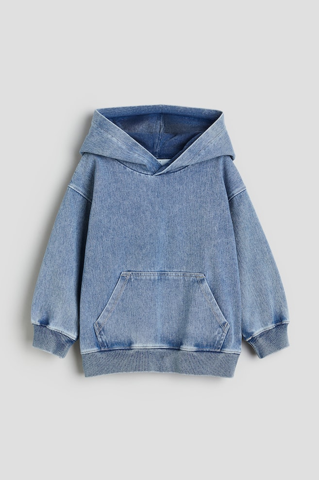 Washed-look printed hoodie - Washed denim blue/Light brown - 2