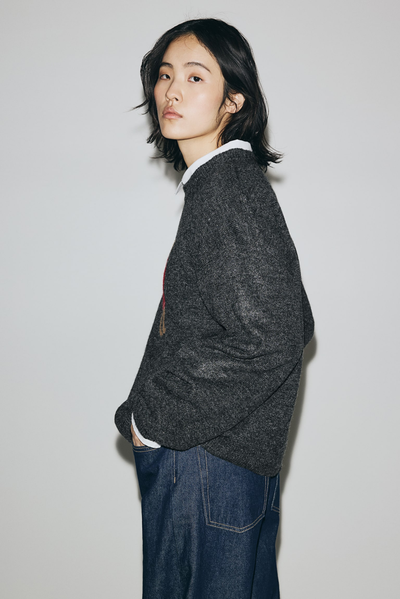 Suéter oversized en tejido jacquard - Gris jaspeado oscuro/Perro/Rojo/Diseño/Azul oscuro/Perros salchicha - 3