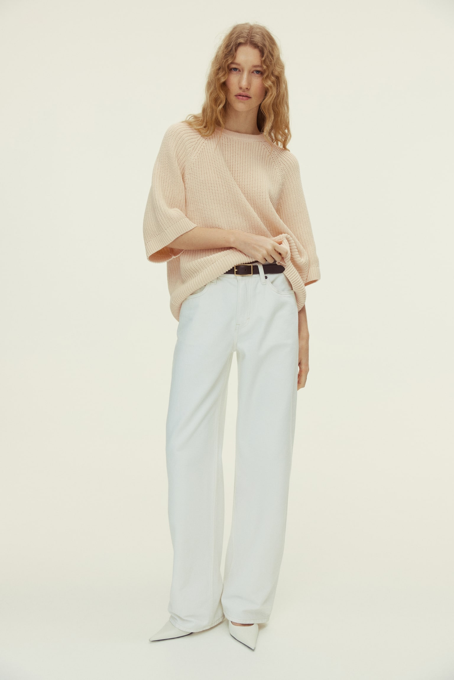 Ribstrikket trøje - Beige/Marineblå/Klar rød - 6