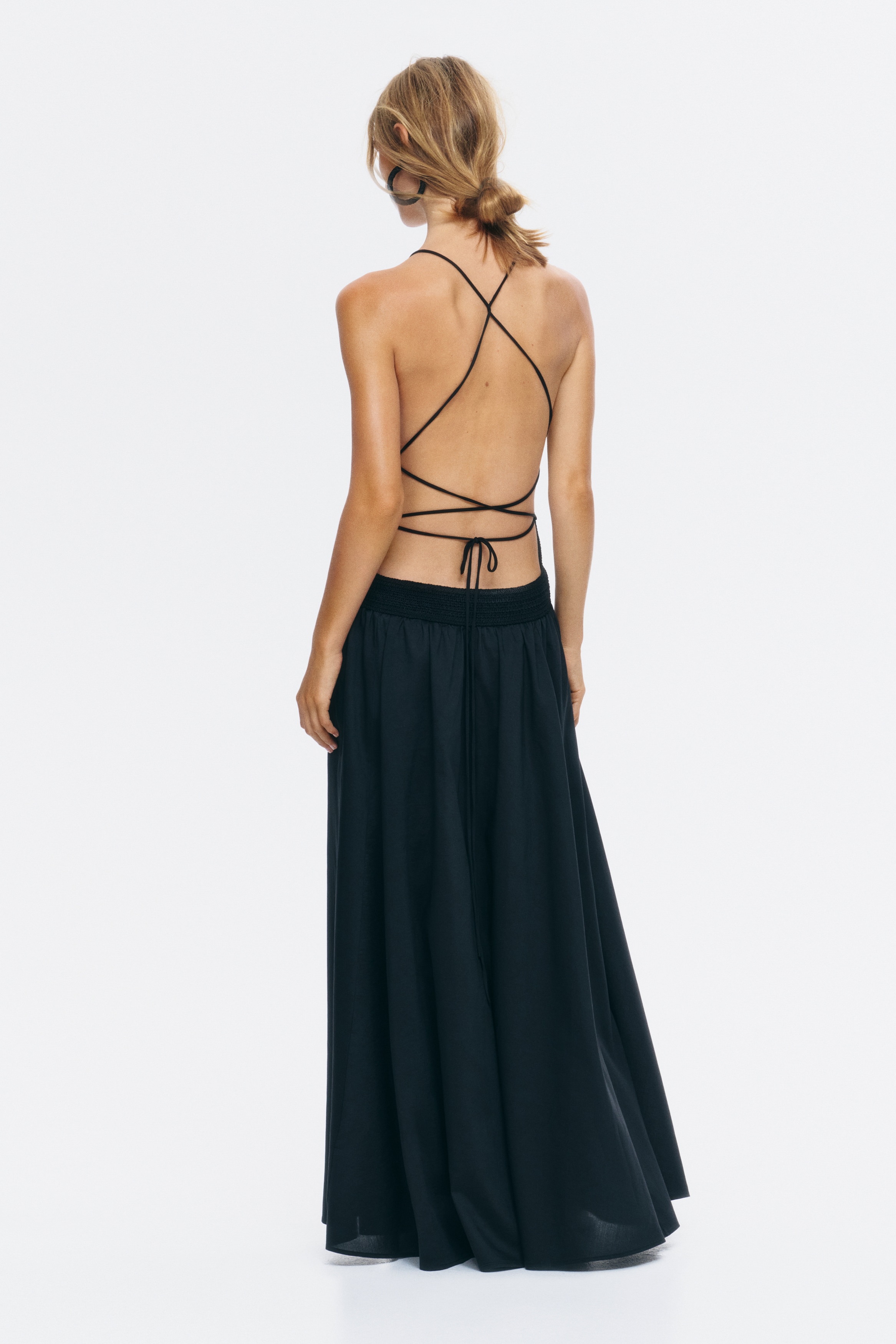 h&m black open back dress Women's Black Crochet-Look Open-Back Dress