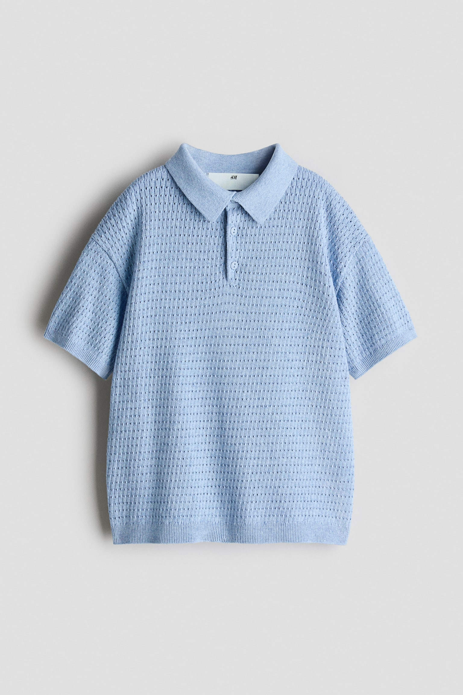 Polo en pointelle de coton - Bleu clair