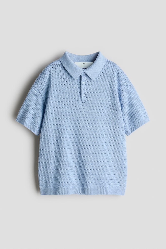 Polo in maglia di cotone traforata - Azzurro - 1
