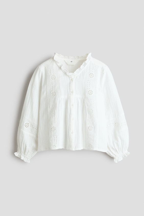 Детские блузки H&M Cotton Blouse with Eyelet Embroidery